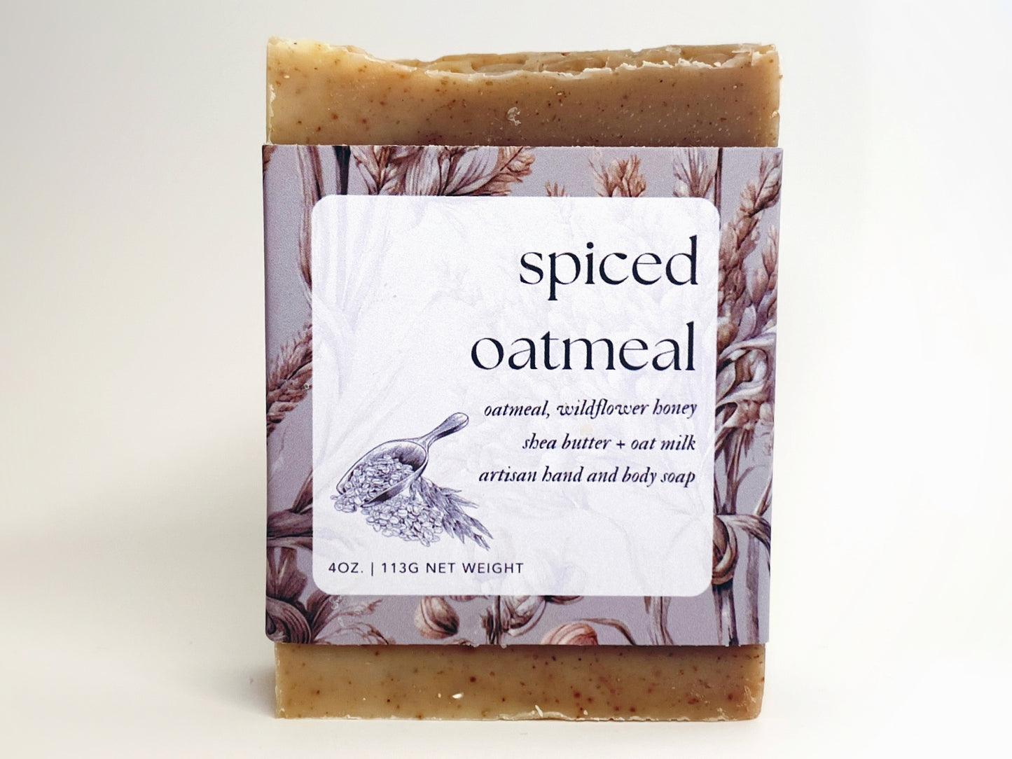 spiced oatmeal soap against a white backdrop