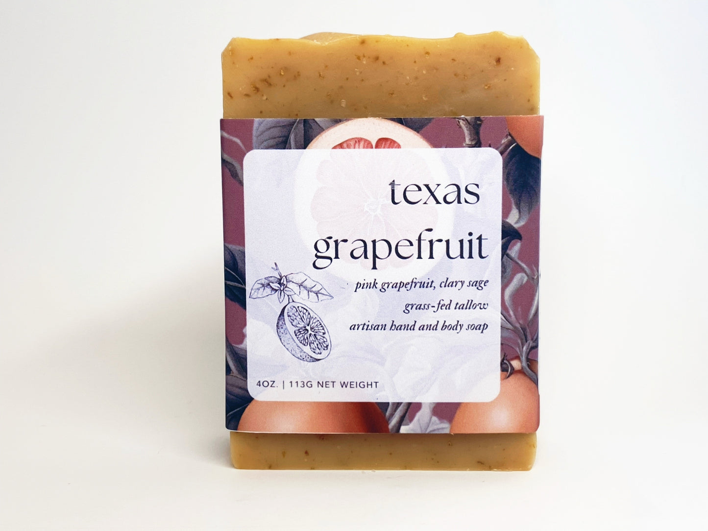 texas grapefruit soap bar against a white backdrop