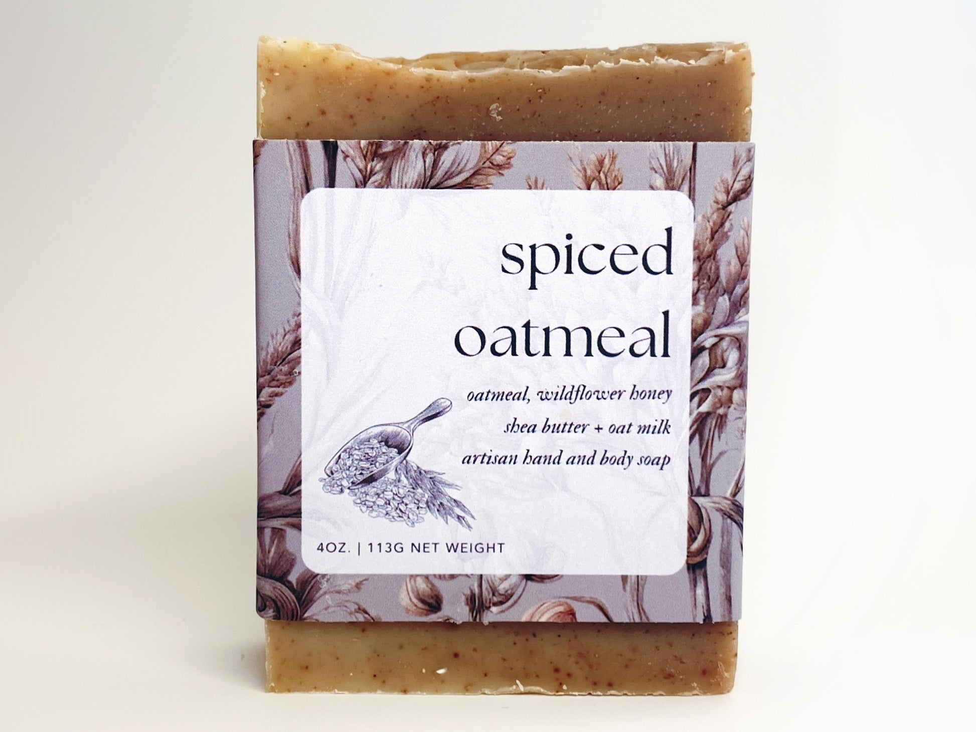 spiced oatmeal soap against a white backdrop